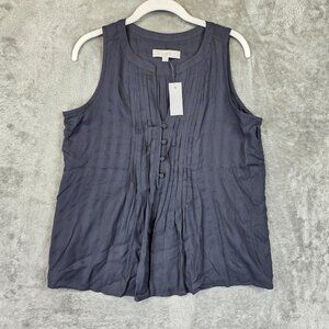 LOFT Blouse Womens Small Gray Sleeveless Pleated Front Rayon Button Tank Top